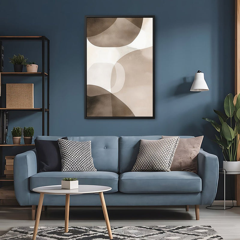 Canvas Wall Art Stretched Over Wooden Frame with Floating Frame and Brown Squares Abstract Painting CV4135 - Al Rugaib Furniture