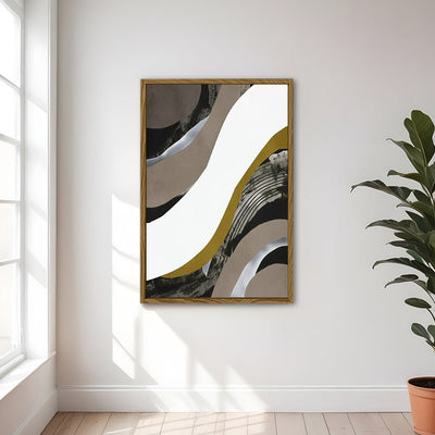Canvas Wall Art Stretched Over Wooden Frame with Floating Frame and Brown Waves Abstract Painting CV4137 - Al Rugaib Furniture