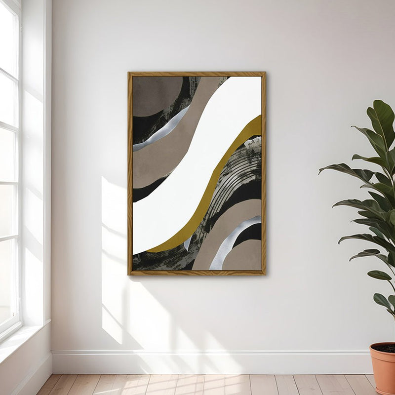 Canvas Wall Art Stretched Over Wooden Frame with Floating Frame and Brown Waves Abstract Painting CV4137 - Al Rugaib Furniture