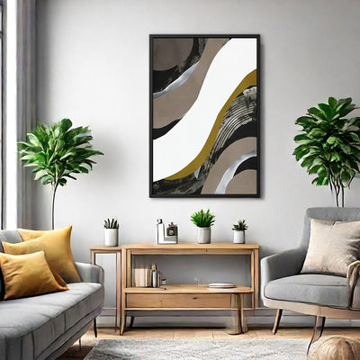 Canvas Wall Art Stretched Over Wooden Frame with Floating Frame and Brown Waves Abstract Painting CV4137 - Al Rugaib Furniture
