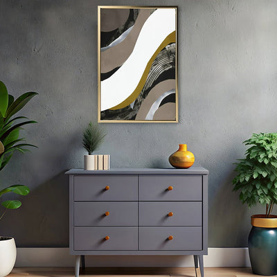 Canvas Wall Art Stretched Over Wooden Frame with Floating Frame and Brown Waves Abstract Painting CV4137 - Al Rugaib Furniture