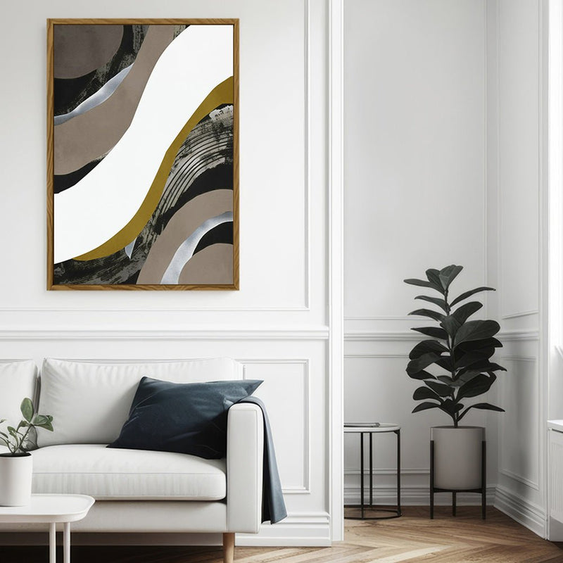 Canvas Wall Art Stretched Over Wooden Frame with Floating Frame and Brown Waves Abstract Painting CV4137 - Al Rugaib Furniture
