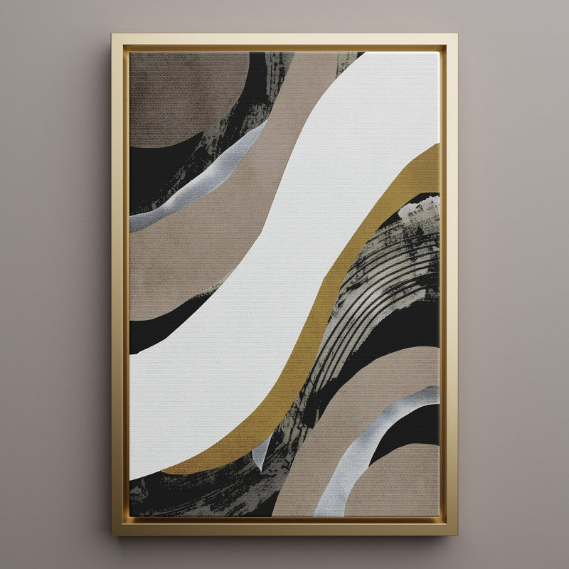 Canvas Wall Art Stretched Over Wooden Frame with Floating Frame and Brown Waves Abstract Painting CV4137 - Al Rugaib Furniture