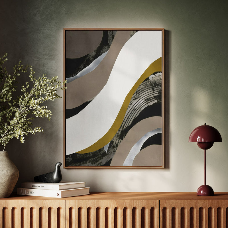 Canvas Wall Art Stretched Over Wooden Frame with Floating Frame and Brown Waves Abstract Painting CV4137 - Al Rugaib Furniture