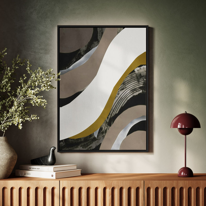 Canvas Wall Art Stretched Over Wooden Frame with Floating Frame and Brown Waves Abstract Painting CV4137 - Al Rugaib Furniture