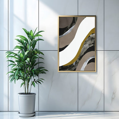Canvas Wall Art Stretched Over Wooden Frame with Floating Frame and Brown Waves Abstract Painting CV4137 - Al Rugaib Furniture