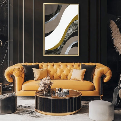 Canvas Wall Art Stretched Over Wooden Frame with Floating Frame and Brown Waves Abstract Painting CV4137 - Al Rugaib Furniture