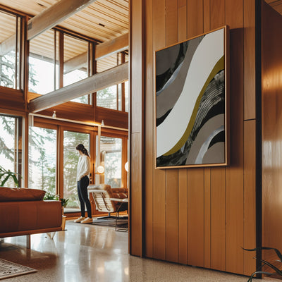 Canvas Wall Art Stretched Over Wooden Frame with Floating Frame and Brown Waves Abstract Painting CV4137 - Al Rugaib Furniture