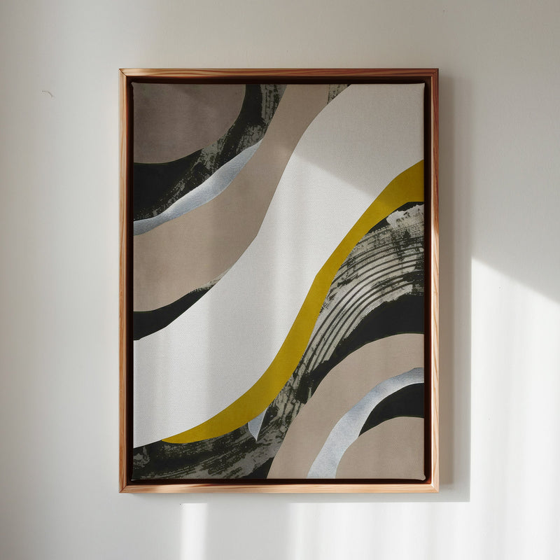 Canvas Wall Art Stretched Over Wooden Frame with Floating Frame and Brown Waves Abstract Painting CV4137 - Al Rugaib Furniture