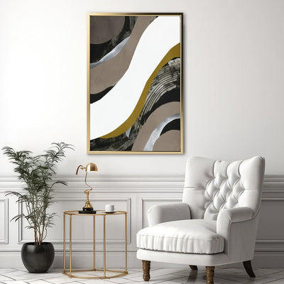 Canvas Wall Art Stretched Over Wooden Frame with Floating Frame and Brown Waves Abstract Painting CV4137 - Al Rugaib Furniture