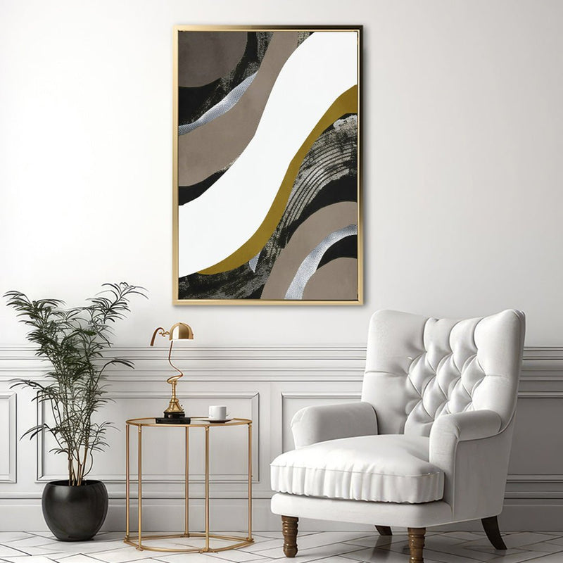 Canvas Wall Art Stretched Over Wooden Frame with Floating Frame and Brown Waves Abstract Painting CV4137 - Al Rugaib Furniture