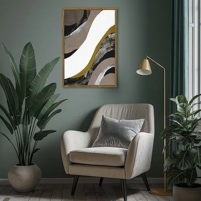 Canvas Wall Art Stretched Over Wooden Frame with Floating Frame and Brown Waves Abstract Painting CV4137 - Al Rugaib Furniture