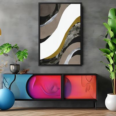 Canvas Wall Art Stretched Over Wooden Frame with Floating Frame and Brown Waves Abstract Painting CV4137 - Al Rugaib Furniture