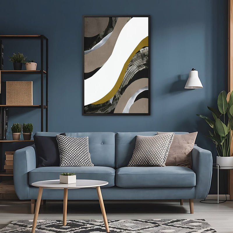 Canvas Wall Art Stretched Over Wooden Frame with Floating Frame and Brown Waves Abstract Painting CV4137 - Al Rugaib Furniture