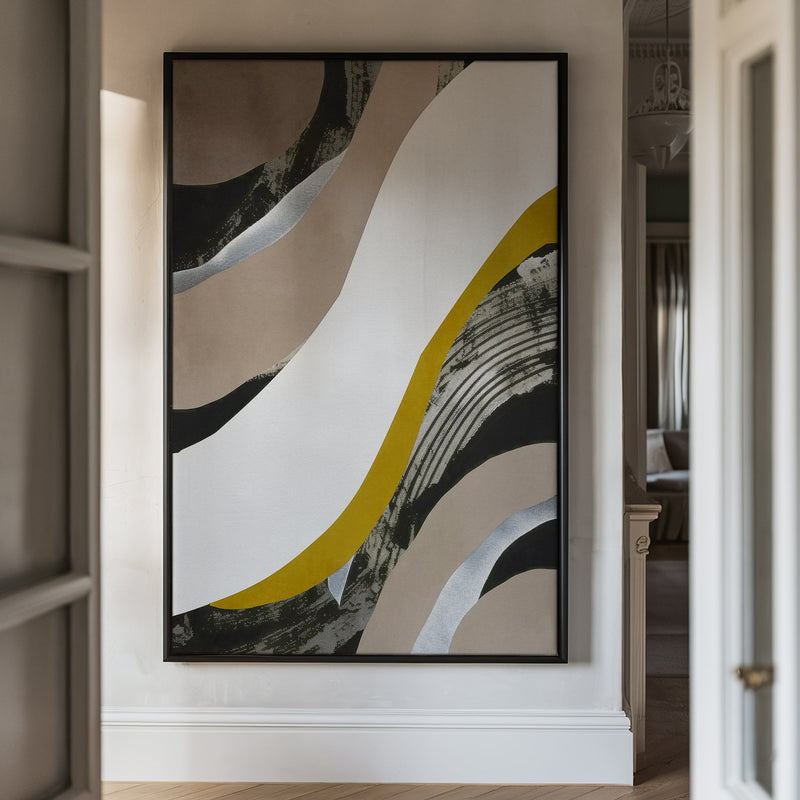 Canvas Wall Art Stretched Over Wooden Frame with Floating Frame and Brown Waves Abstract Painting CV4137 - Al Rugaib Furniture