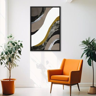 Canvas Wall Art Stretched Over Wooden Frame with Floating Frame and Brown Waves Abstract Painting CV4137 - Al Rugaib Furniture