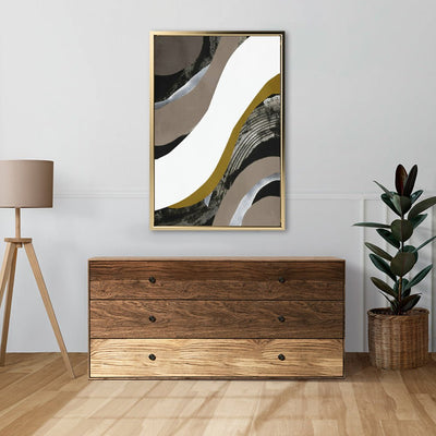 Canvas Wall Art Stretched Over Wooden Frame with Floating Frame and Brown Waves Abstract Painting CV4137 - Al Rugaib Furniture