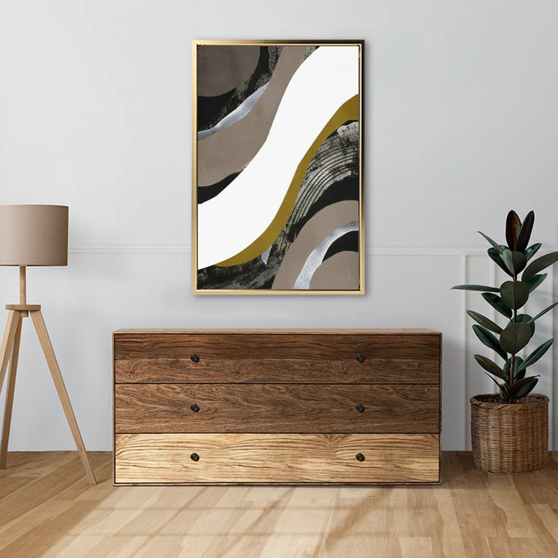 Canvas Wall Art Stretched Over Wooden Frame with Floating Frame and Brown Waves Abstract Painting CV4137 - Al Rugaib Furniture