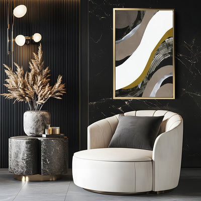 Canvas Wall Art Stretched Over Wooden Frame with Floating Frame and Brown Waves Abstract Painting CV4137 - Al Rugaib Furniture