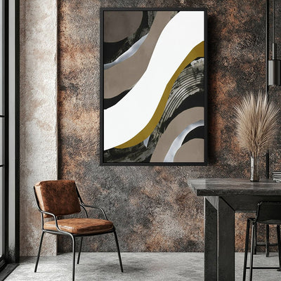 Canvas Wall Art Stretched Over Wooden Frame with Floating Frame and Brown Waves Abstract Painting CV4137 - Al Rugaib Furniture