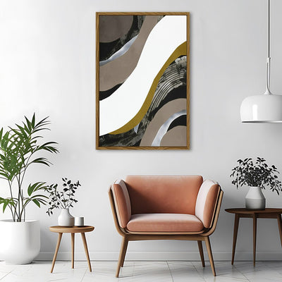 Canvas Wall Art Stretched Over Wooden Frame with Floating Frame and Brown Waves Abstract Painting CV4137 - Al Rugaib Furniture