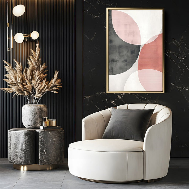 Canvas Wall Art Stretched Over Wooden Frame with Floating Frame and Circles Abstract Painting CV4139 - Al Rugaib Furniture