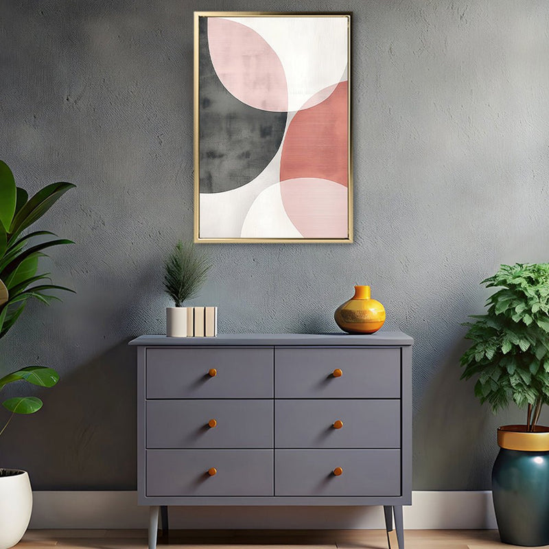 Canvas Wall Art Stretched Over Wooden Frame with Floating Frame and Circles Abstract Painting CV4139 - Al Rugaib Furniture