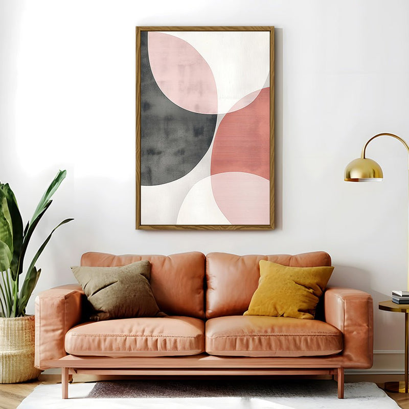 Canvas Wall Art Stretched Over Wooden Frame with Floating Frame and Circles Abstract Painting CV4139 - Al Rugaib Furniture