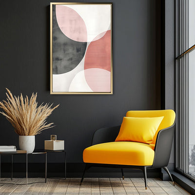 Canvas Wall Art Stretched Over Wooden Frame with Floating Frame and Circles Abstract Painting CV4139 - Al Rugaib Furniture