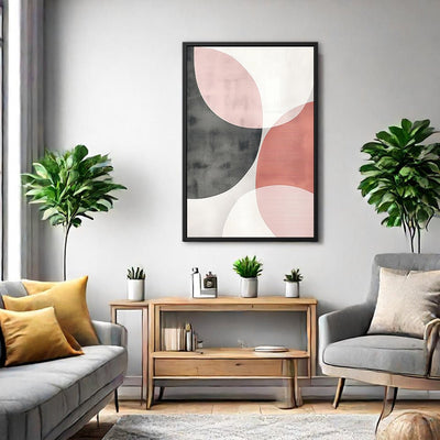 Canvas Wall Art Stretched Over Wooden Frame with Floating Frame and Circles Abstract Painting CV4139 - Al Rugaib Furniture