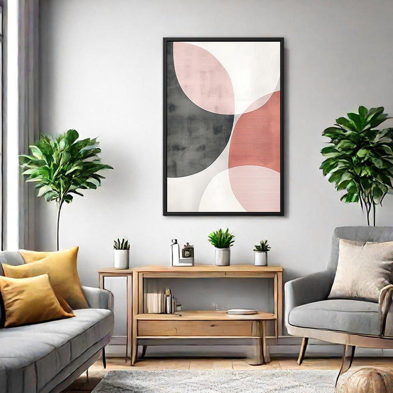 Canvas Wall Art Stretched Over Wooden Frame with Floating Frame and Circles Abstract Painting CV4139 - Al Rugaib Furniture