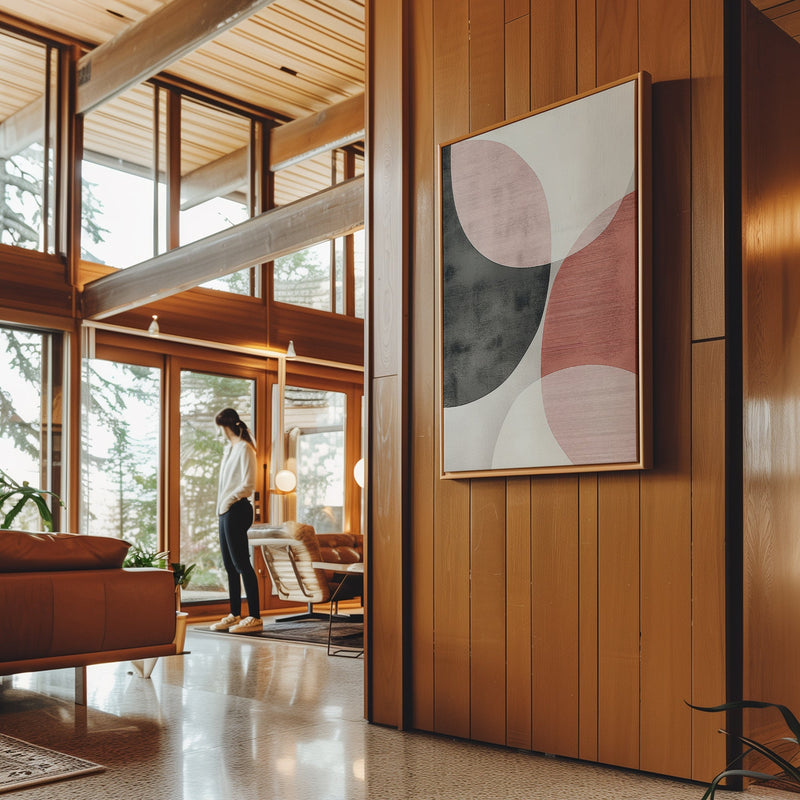 Canvas Wall Art Stretched Over Wooden Frame with Floating Frame and Circles Abstract Painting CV4139 - Al Rugaib Furniture