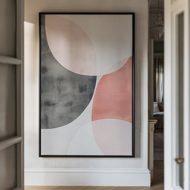 Canvas Wall Art Stretched Over Wooden Frame with Floating Frame and Circles Abstract Painting CV4139 - Al Rugaib Furniture