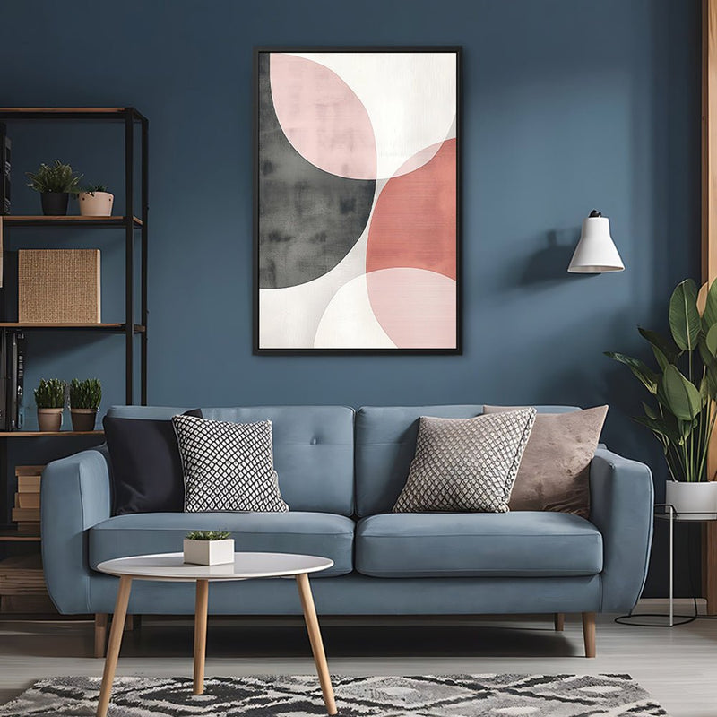 Canvas Wall Art Stretched Over Wooden Frame with Floating Frame and Circles Abstract Painting CV4139 - Al Rugaib Furniture