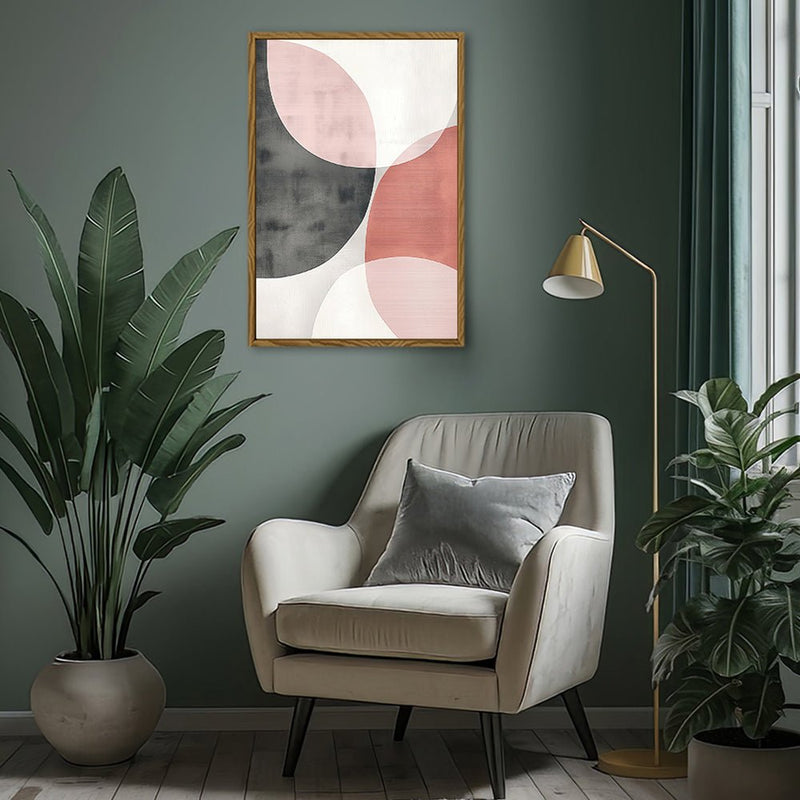 Canvas Wall Art Stretched Over Wooden Frame with Floating Frame and Circles Abstract Painting CV4139 - Al Rugaib Furniture