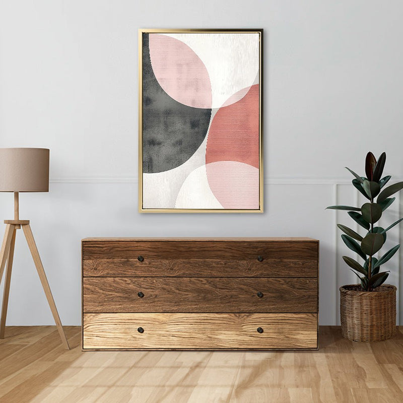 Canvas Wall Art Stretched Over Wooden Frame with Floating Frame and Circles Abstract Painting CV4139 - Al Rugaib Furniture