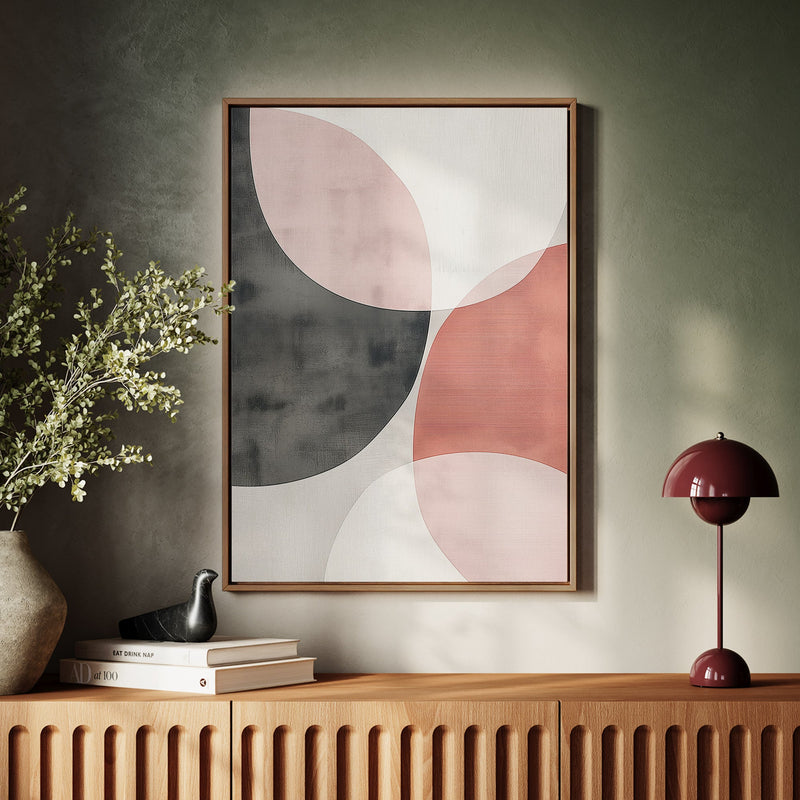 Canvas Wall Art Stretched Over Wooden Frame with Floating Frame and Circles Abstract Painting CV4139 - Al Rugaib Furniture