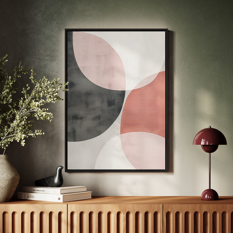 Canvas Wall Art Stretched Over Wooden Frame with Floating Frame and Circles Abstract Painting CV4139 - Al Rugaib Furniture