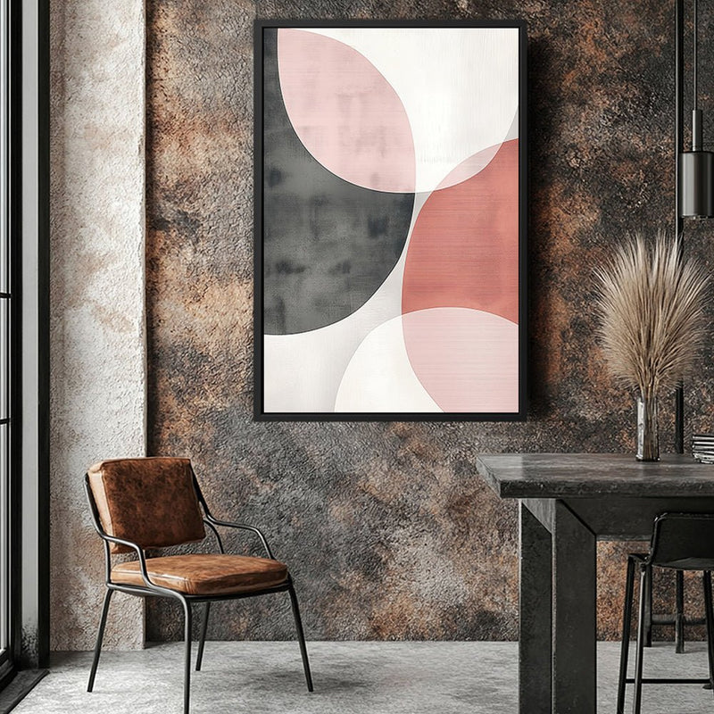 Canvas Wall Art Stretched Over Wooden Frame with Floating Frame and Circles Abstract Painting CV4139 - Al Rugaib Furniture