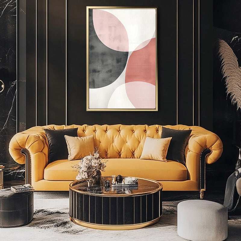 Canvas Wall Art Stretched Over Wooden Frame with Floating Frame and Circles Abstract Painting CV4139 - Al Rugaib Furniture