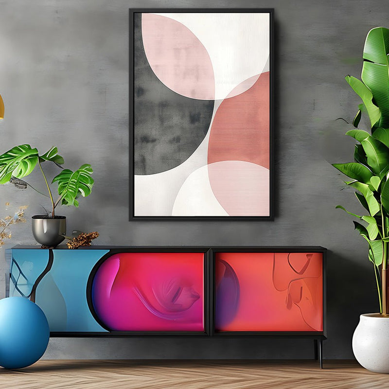 Canvas Wall Art Stretched Over Wooden Frame with Floating Frame and Circles Abstract Painting CV4139 - Al Rugaib Furniture