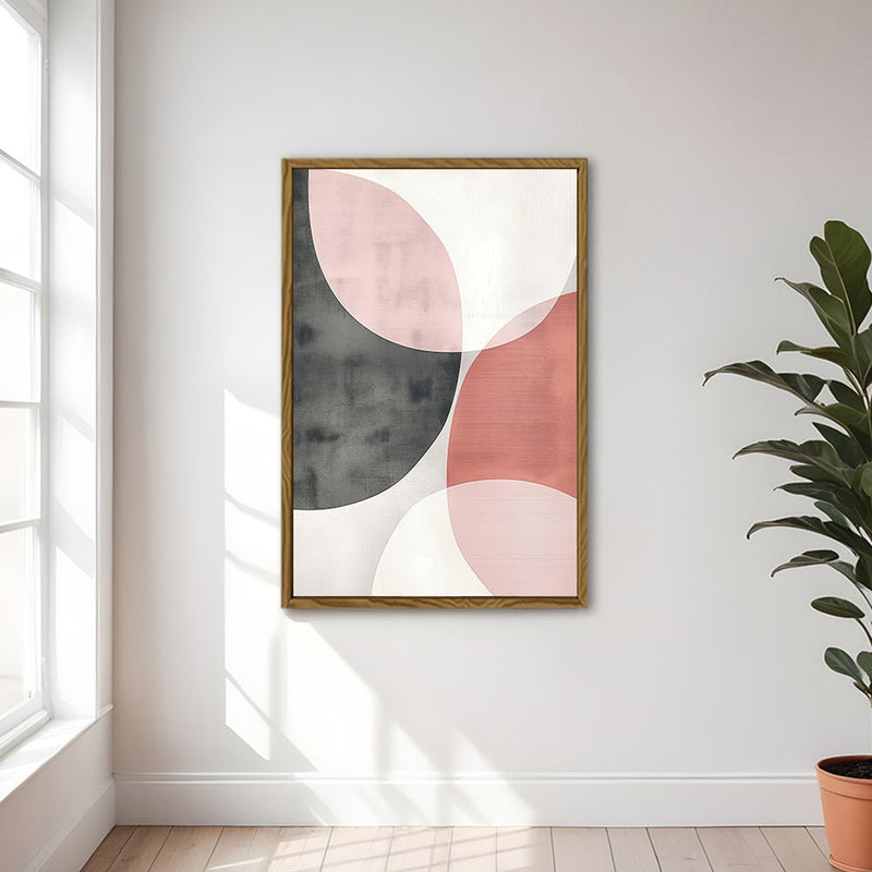 Canvas Wall Art Stretched Over Wooden Frame with Floating Frame and Circles Abstract Painting CV4139 - Al Rugaib Furniture