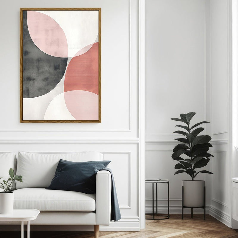Canvas Wall Art Stretched Over Wooden Frame with Floating Frame and Circles Abstract Painting CV4139 - Al Rugaib Furniture