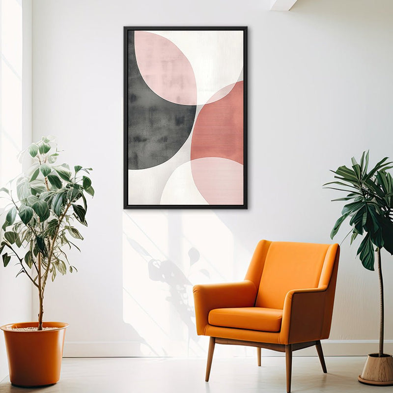Canvas Wall Art Stretched Over Wooden Frame with Floating Frame and Circles Abstract Painting CV4139 - Al Rugaib Furniture