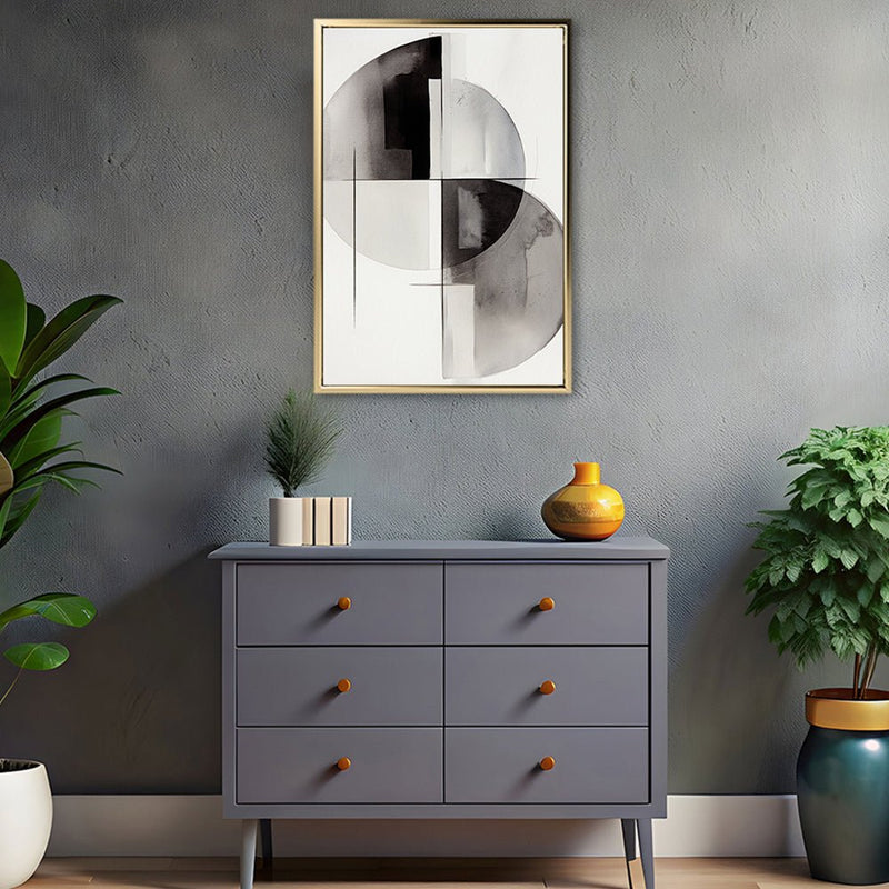 Canvas Wall Art Stretched Over Wooden Frame with Floating Frame and Circles Painting CV4138 - Al Rugaib Furniture