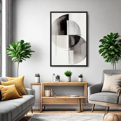 Canvas Wall Art Stretched Over Wooden Frame with Floating Frame and Circles Painting CV4138 - Al Rugaib Furniture