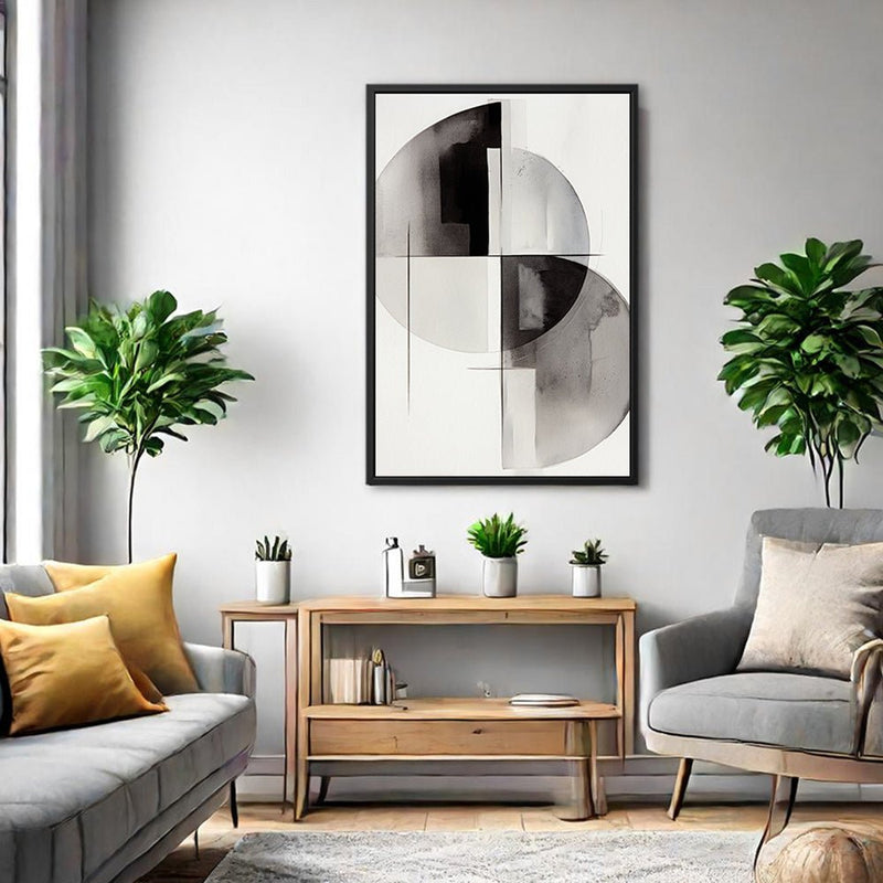Canvas Wall Art Stretched Over Wooden Frame with Floating Frame and Circles Painting CV4138 - Al Rugaib Furniture