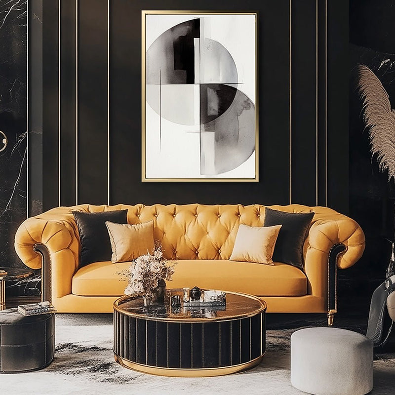 Canvas Wall Art Stretched Over Wooden Frame with Floating Frame and Circles Painting CV4138 - Al Rugaib Furniture