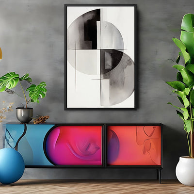 Canvas Wall Art Stretched Over Wooden Frame with Floating Frame and Circles Painting CV4138 - Al Rugaib Furniture