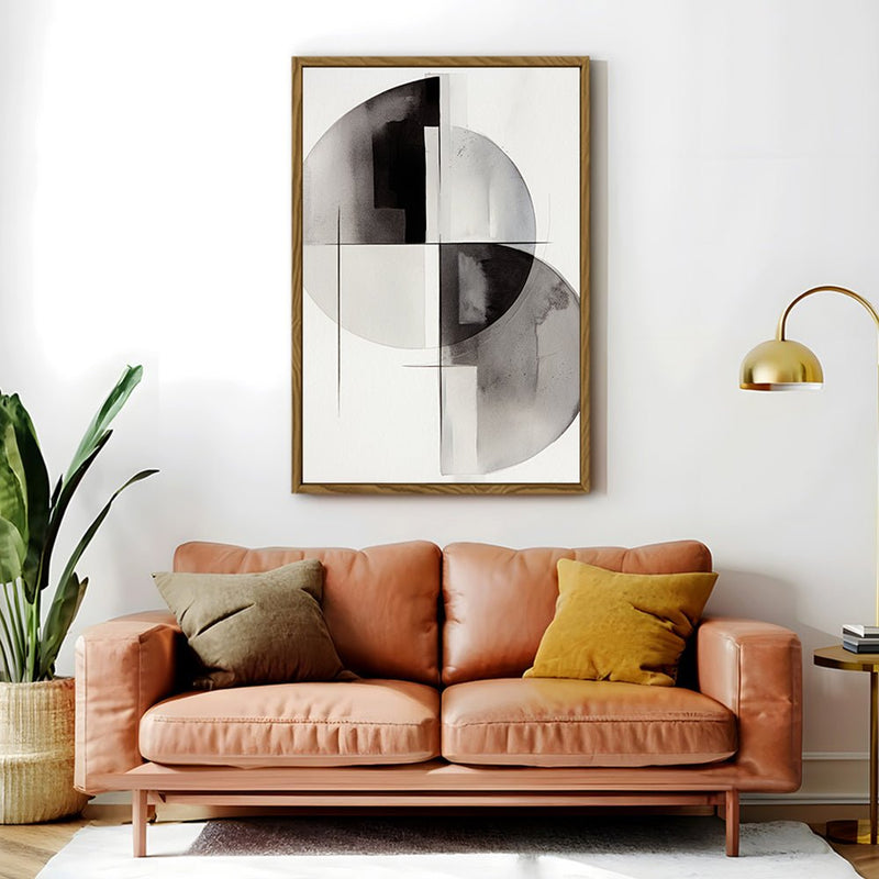 Canvas Wall Art Stretched Over Wooden Frame with Floating Frame and Circles Painting CV4138 - Al Rugaib Furniture